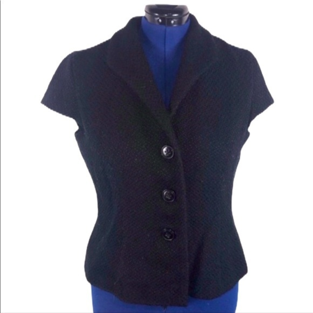 Coldwater Creek 14‎ black wool blend short sleeve lined 3 button jacket